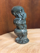 Load image into Gallery viewer, Speak, hear, see no evil Green Banded Agate skull stack tower