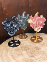 Load image into Gallery viewer, Green man face crystal carving with stand
