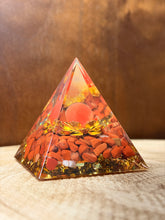 Load image into Gallery viewer, Red cats eye with red jasper orgonite pyramid