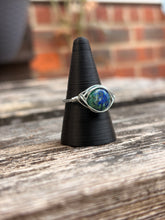 Load image into Gallery viewer, Handmade wire wrap coin bead ring - Chrysocolla
