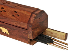 Load image into Gallery viewer, Solid Mango Wood Incense Sticks Storage Chest Box with Built in Ash Catcher