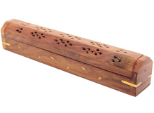 Load image into Gallery viewer, Solid Mango Wood Incense Sticks Storage Chest Box with Built in Ash Catcher