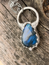 Load image into Gallery viewer, Labradorite tear drop pendant with stainless steel paperclip style chain