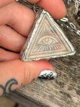 Load image into Gallery viewer, Moonstone all seeing eye pendant with stainless steel paperclip style chain