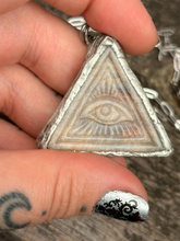 Load image into Gallery viewer, Moonstone all seeing eye pendant with stainless steel paperclip style chain