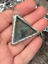Load image into Gallery viewer, Labradorite all seeing eye pendant with stainless steel chunky chain