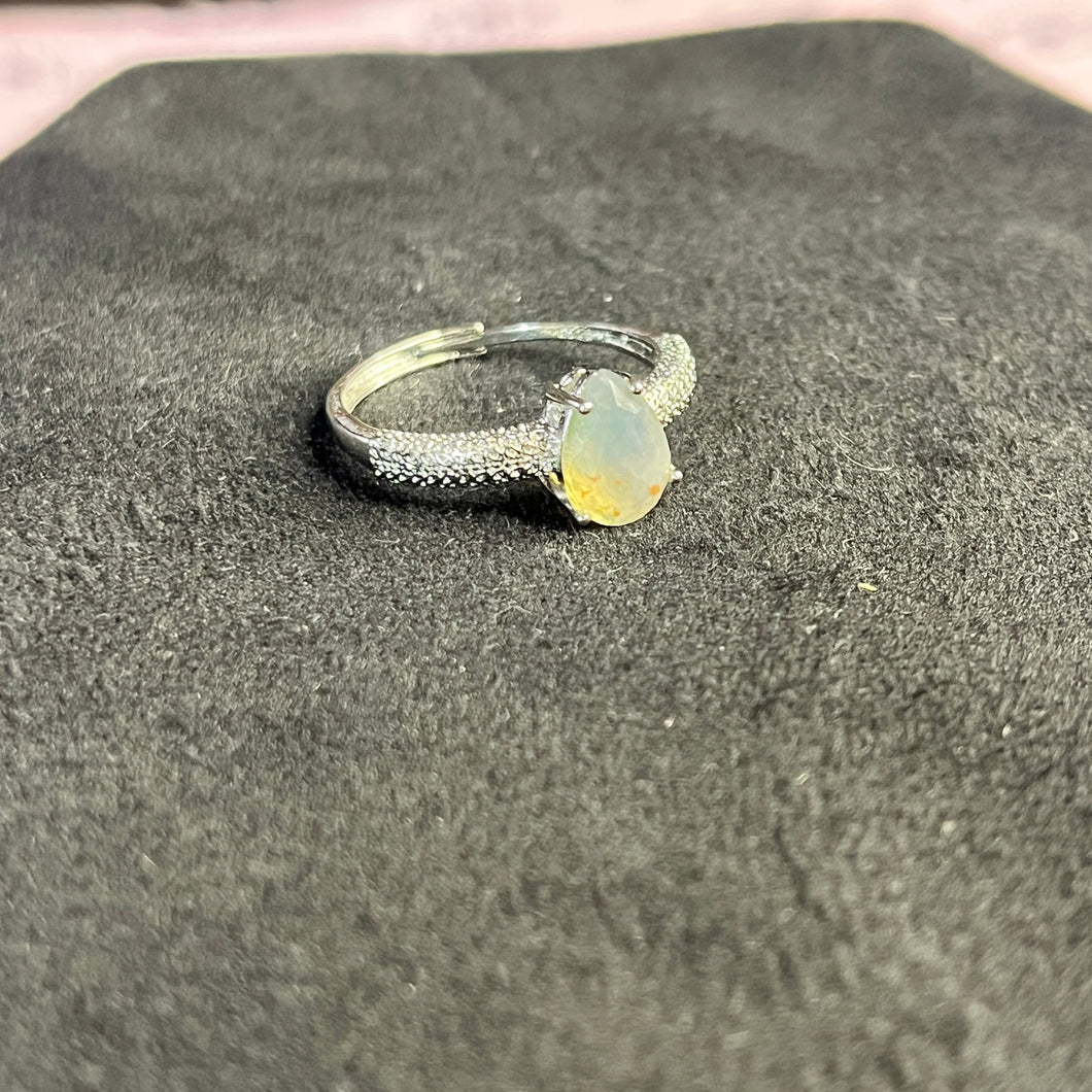 Moss agate tear drop ring