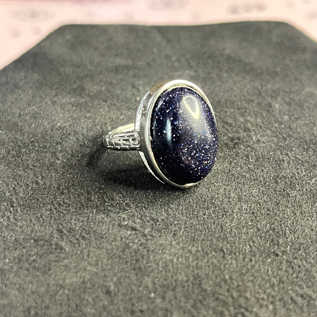 Blue goldstone oval ring