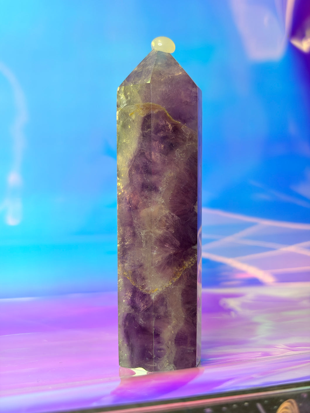 Rainbow fluorite tower A