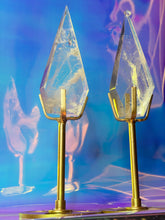 Load image into Gallery viewer, High quality clear quartz diamond shape on gold stand
