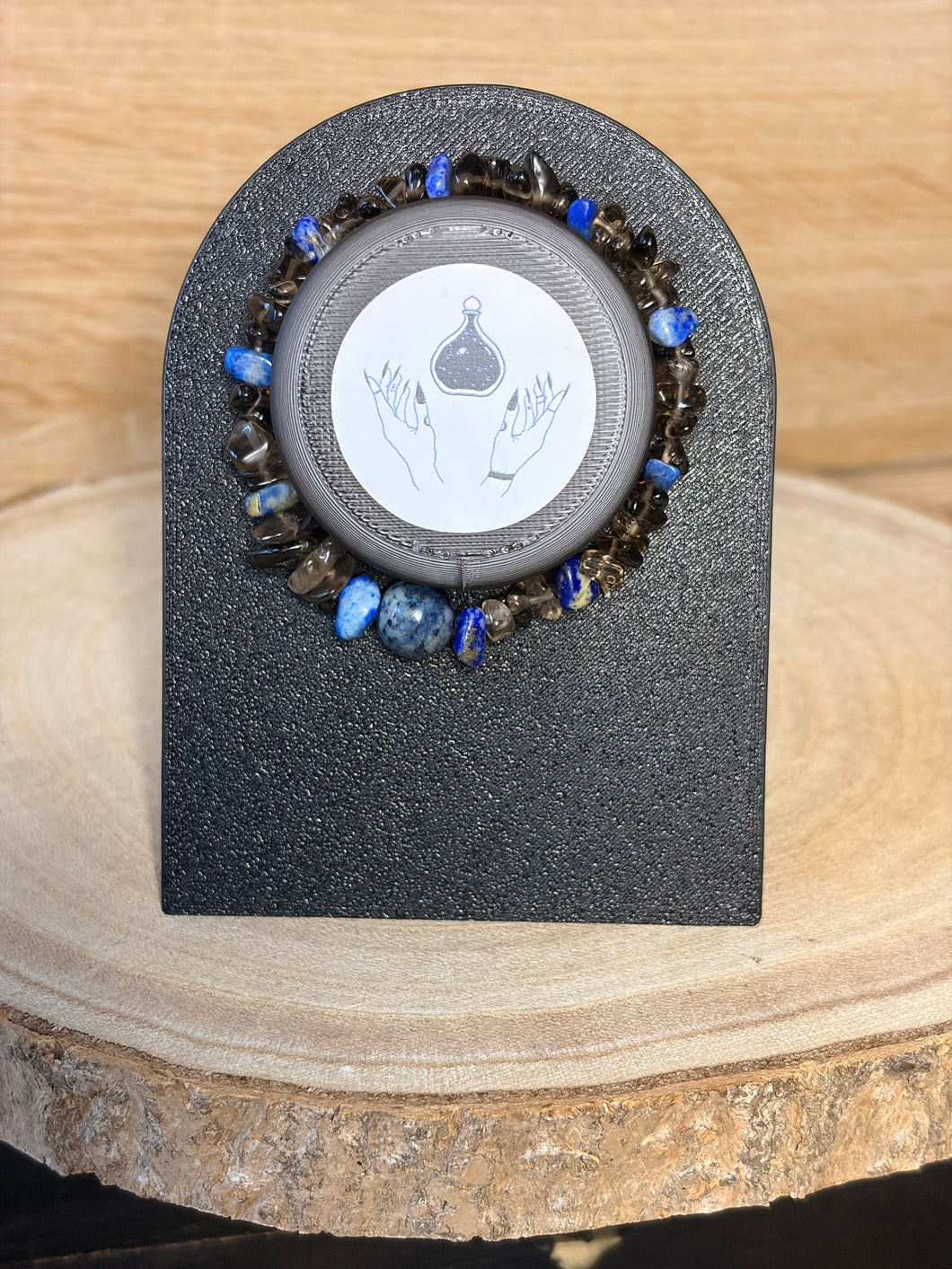 Smokey quartz with lapis lazuli chip bracelet