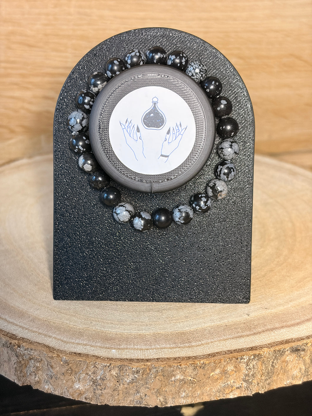 Snowflake obsidian bead bracelet