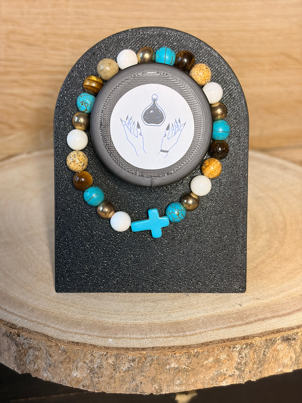 Mixed bead cross bracelet with tigers eye