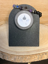 Load image into Gallery viewer, Matte obsidian bead bracelet with amethyst and smokey quartz pyramid
