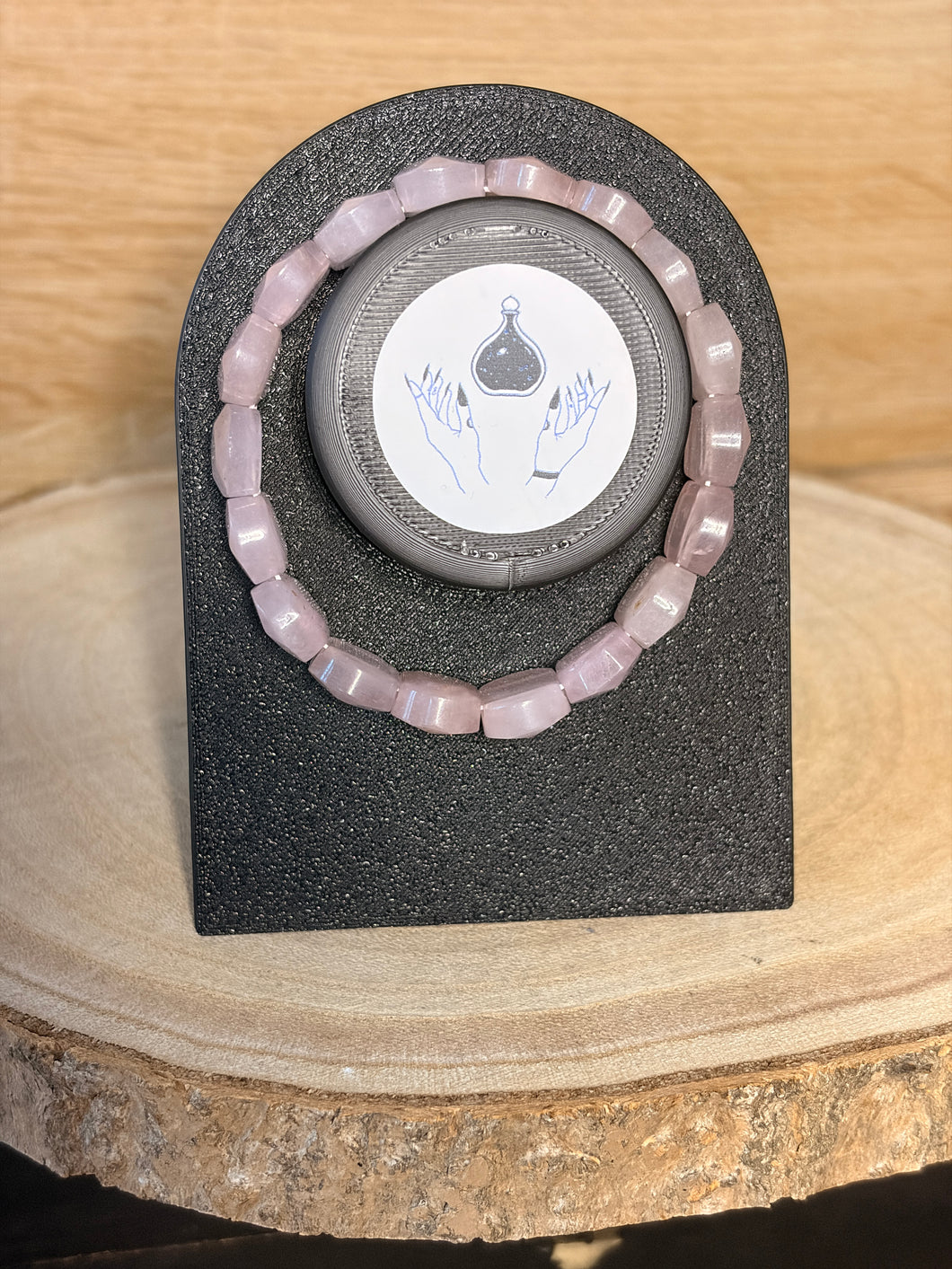 Faceted flat rose quartz bead bracelet