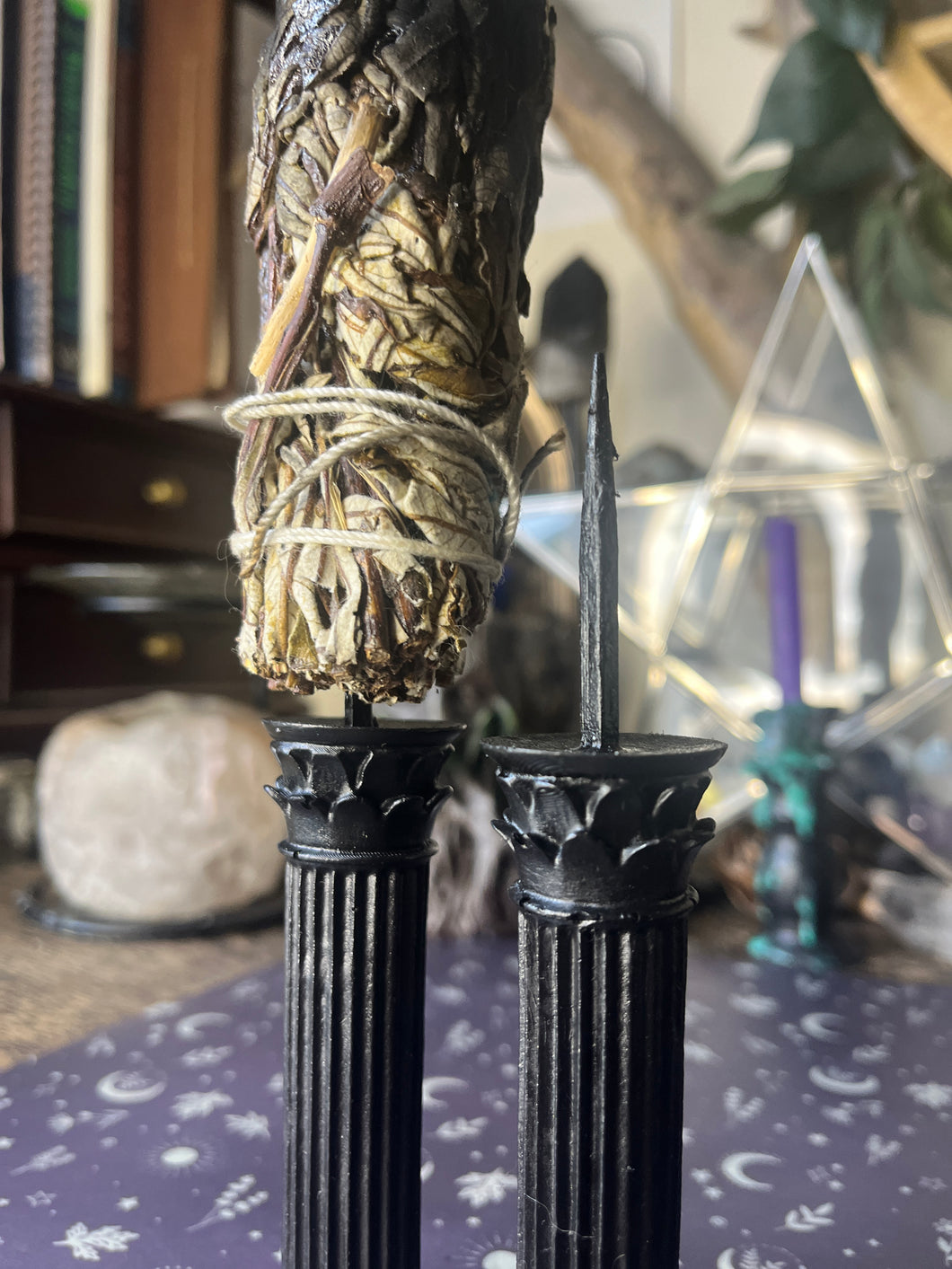 Handmade gothic column smudge stick sage wand holder