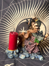 Load image into Gallery viewer, Witch on broom figurine with candle holder
