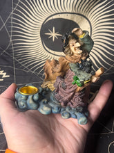 Load image into Gallery viewer, Witch on broom figurine with candle holder
