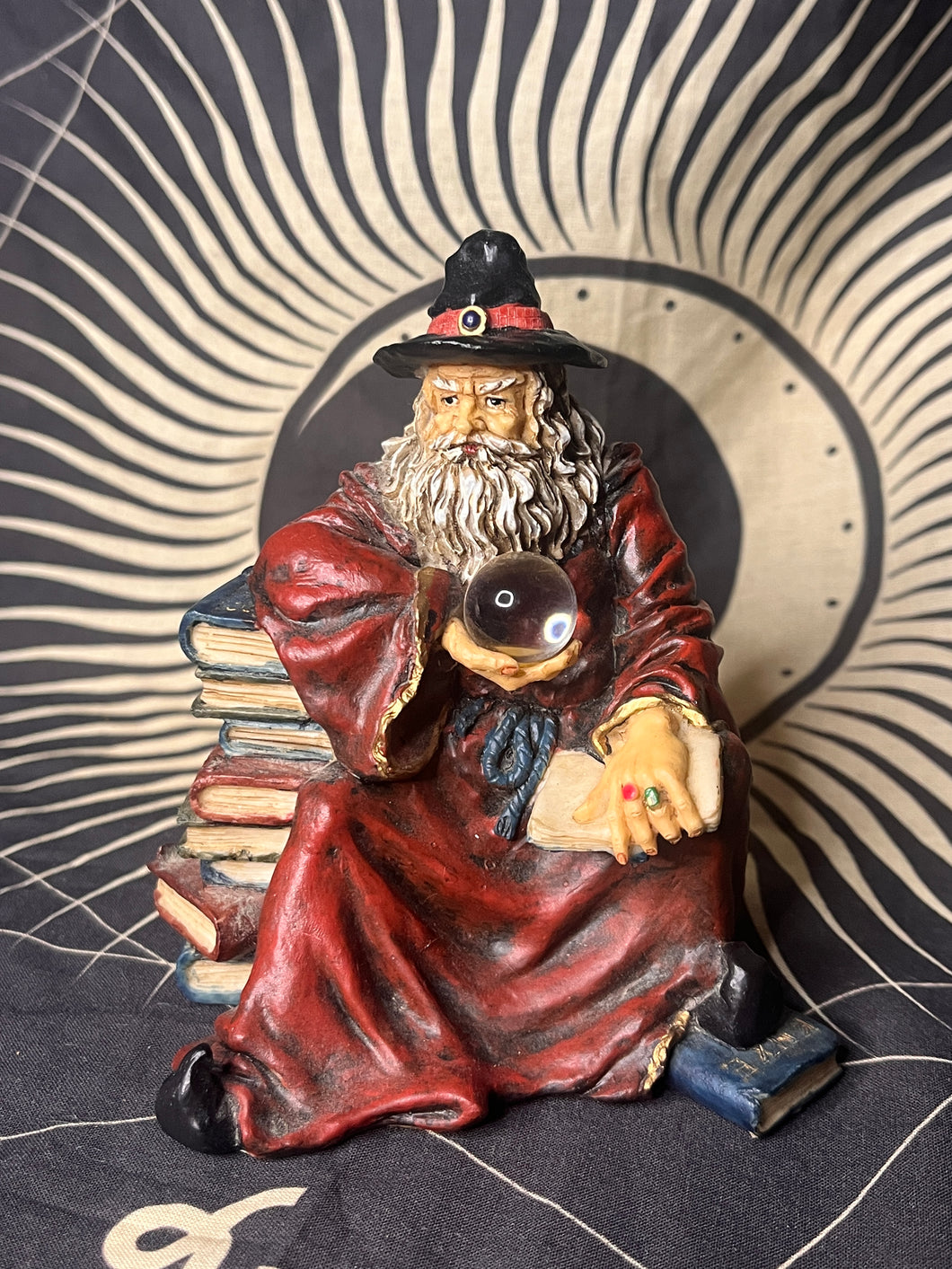 Alchemist wizard figurine with crystal ball