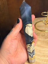 Load image into Gallery viewer, Volcano agate wand with display stand

