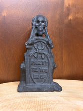 Load image into Gallery viewer, Matte obsidian party til you drop tombstone with skeleton
