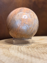 Load image into Gallery viewer, Peach moonstone sphere with blue flash
