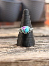 Load image into Gallery viewer, Handmade wire wrap ring - Blue and purple marble clay bead
