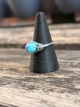 Load image into Gallery viewer, Handmade wire wrap ring - Blue and purple marble clay bead
