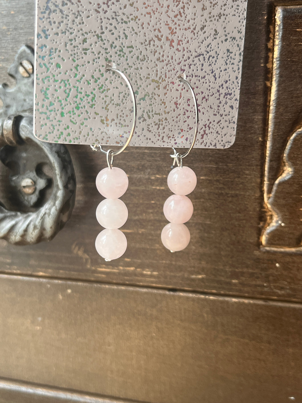 Rose quartz hoops