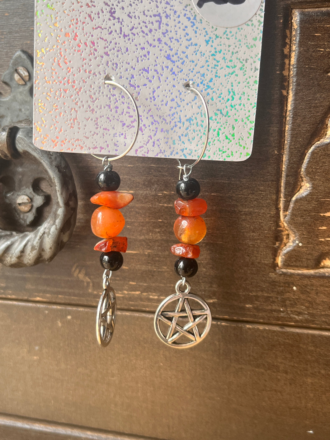 Carnelian pentagram hoops