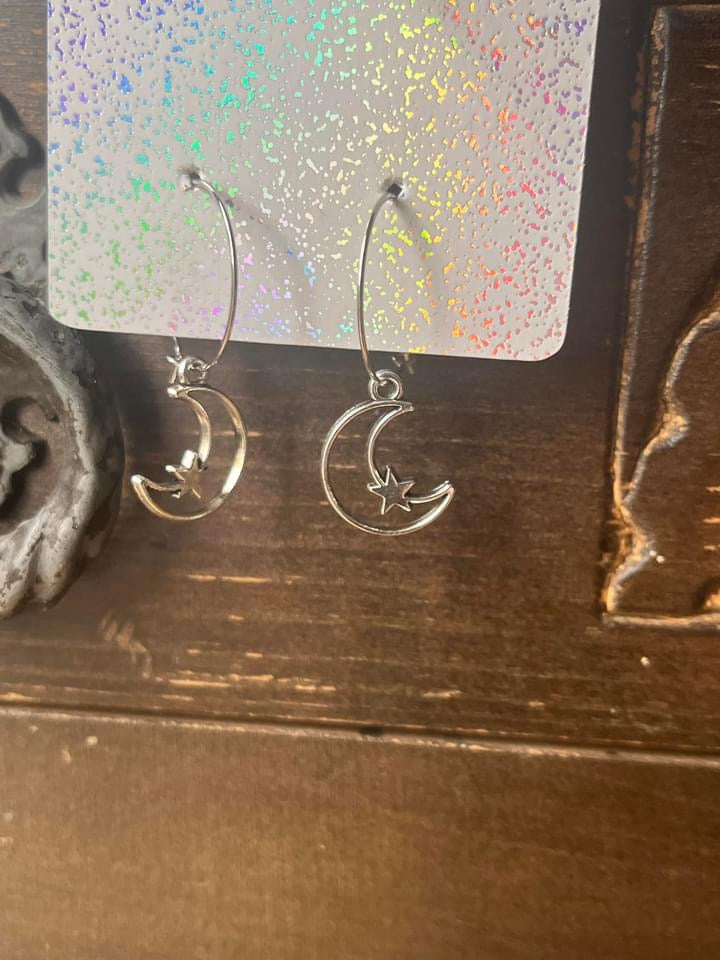 Hollow moon and star hoops