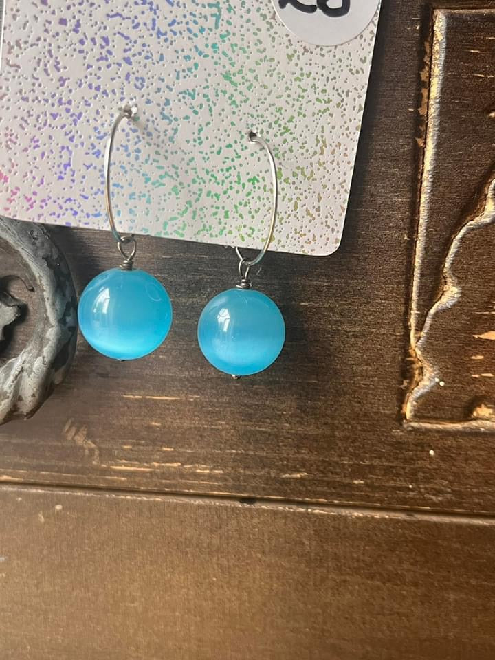 Blue cats eye hoops