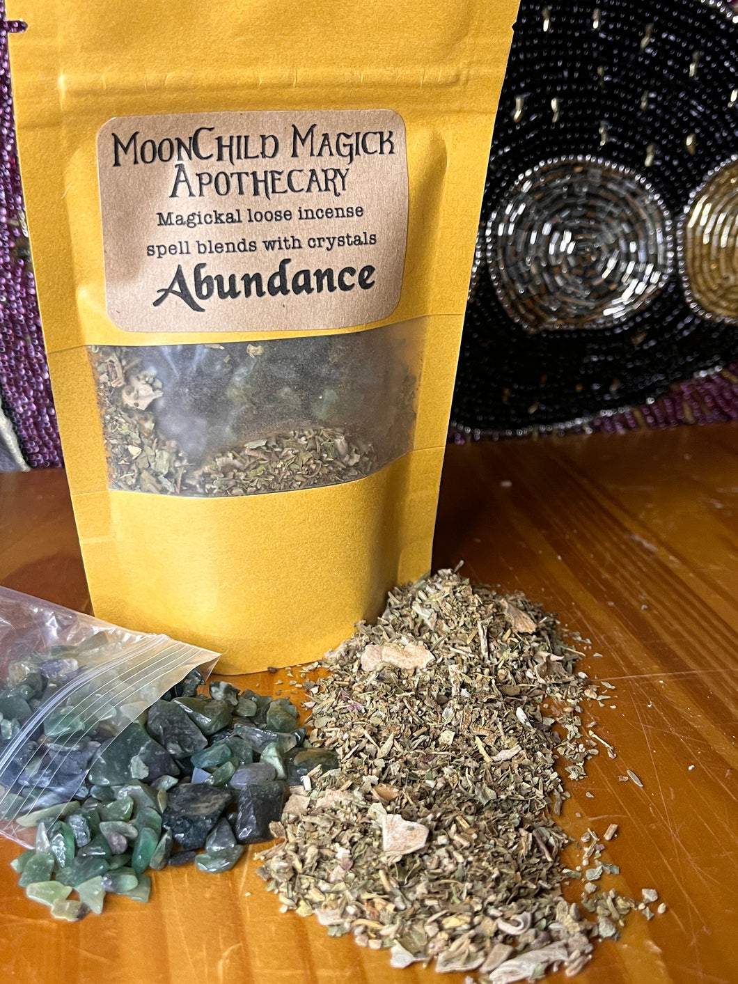 Magickal loose incense spell blends with crystals