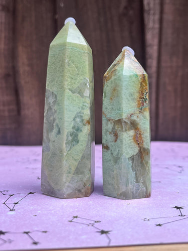 Green moonstone crystal towers