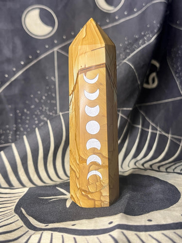 Picture jasper crystal tower with moon phase engraving