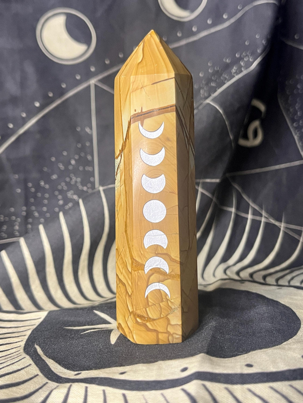 Picture jasper crystal tower with moon phase engraving