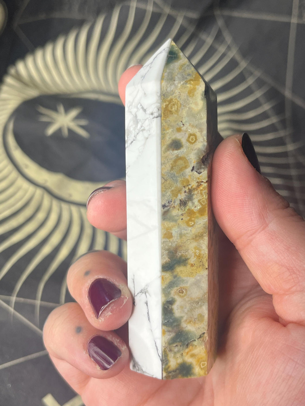 Ocean jasper white jasper half and half crystal tower