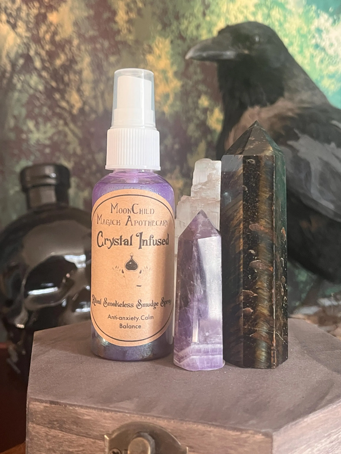 Crystal infused witchcraft ritual spray - Anti anxiety and Calming Amethyst and Tigers eye- MoonChild Magick Apothecary