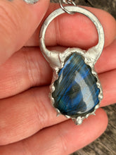 Load image into Gallery viewer, Labradorite tear drop pendant with stainless steel paperclip style chain
