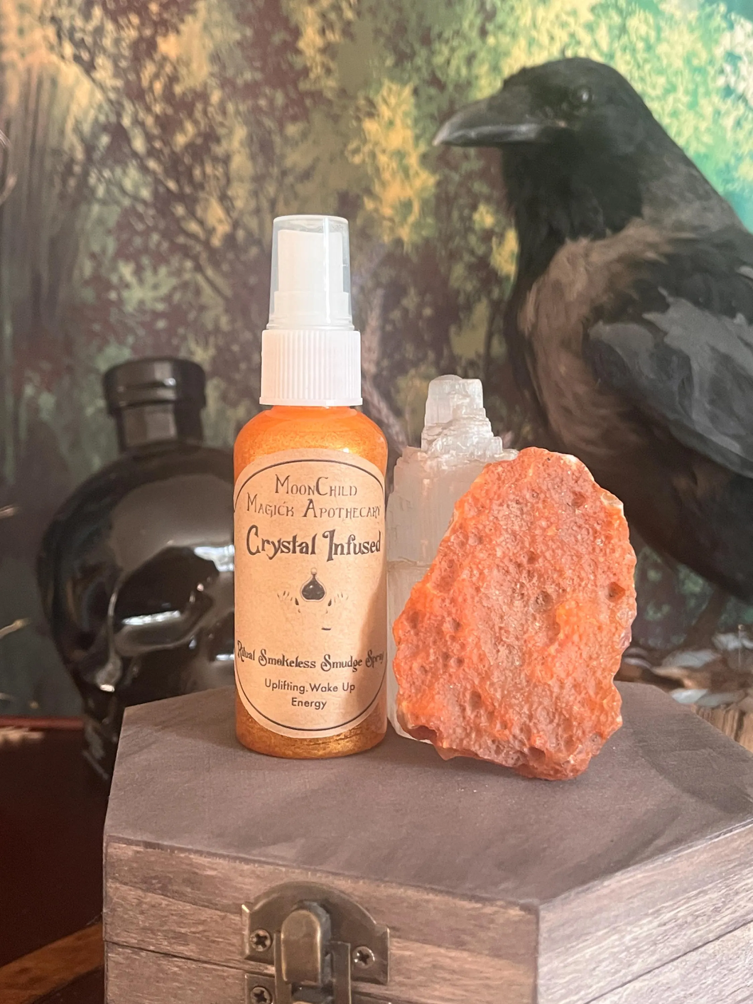 Crystal infused witchcraft ritual spray - Wake up and Uplifting Carnelian - MoonChild Magick Apothecary