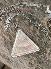 Load image into Gallery viewer, Moonstone all seeing eye pendant with stainless steel paperclip style chain
