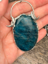 Load image into Gallery viewer, Statement blue apatite pendant with stainless steel chunky chain
