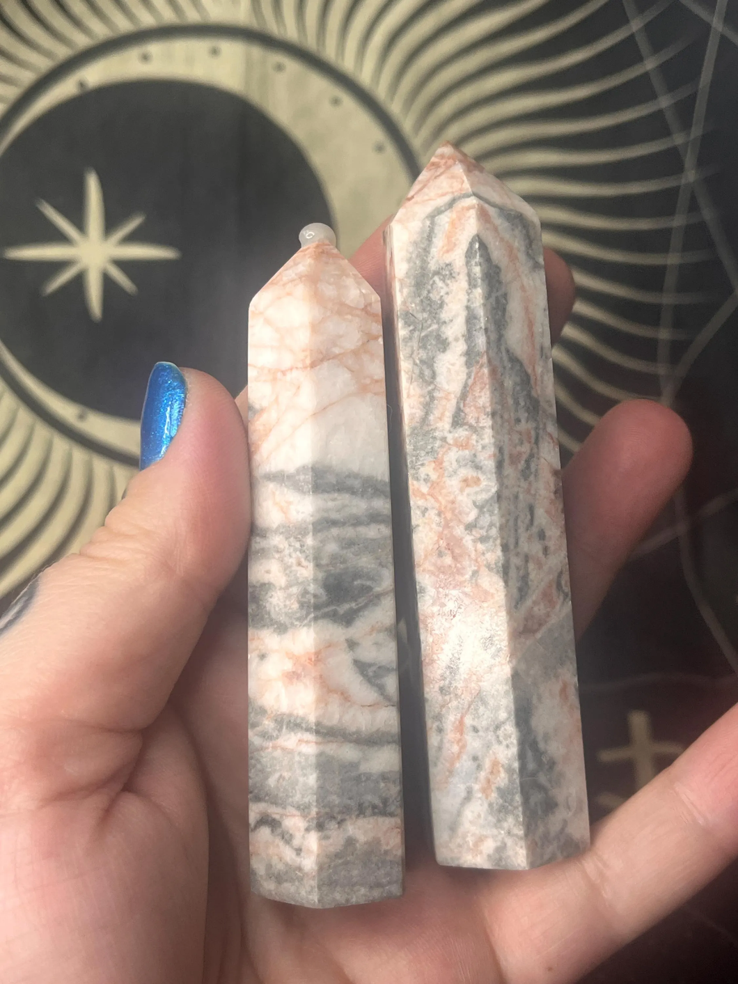 Pink zebra jasper crystal towers