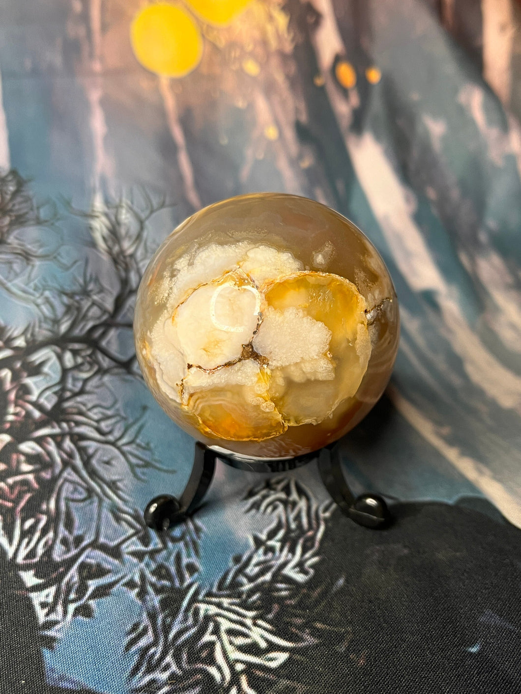 Flower agate sphere