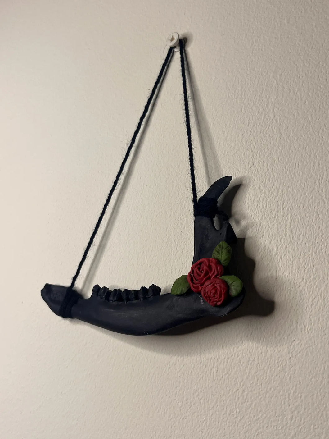 Roe deer jaw gothic rose matte black wall hanging