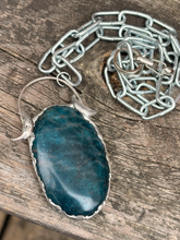 Load image into Gallery viewer, Statement blue apatite pendant with stainless steel chunky chain
