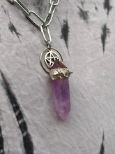 Load image into Gallery viewer, Spiked amethyst DT pentagram pendant with stainless steel chunky chain
