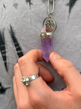 Load image into Gallery viewer, Spiked amethyst DT pentagram pendant with stainless steel chunky chain
