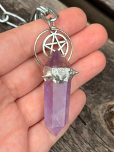 Load image into Gallery viewer, Spiked amethyst DT pentagram pendant with stainless steel chunky chain

