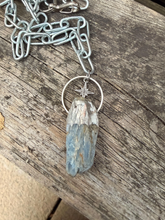 Load image into Gallery viewer, Raw blue kyanite pendant with stainless steel chunky chain
